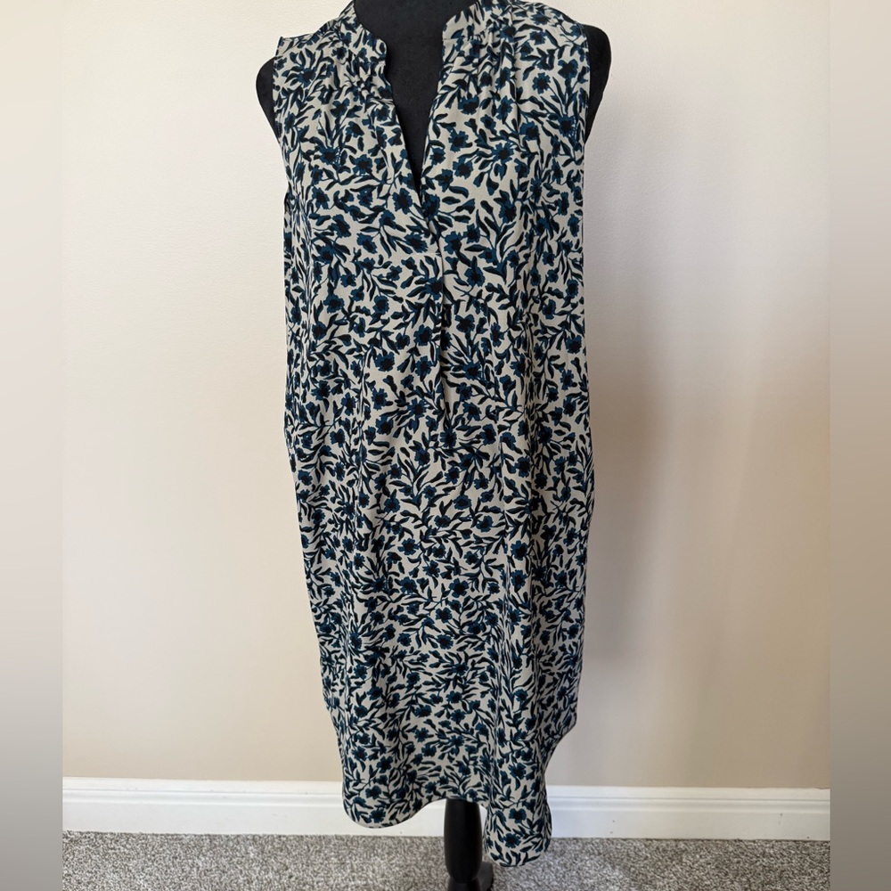 LOFT Black and Cream Floral Midi Dress